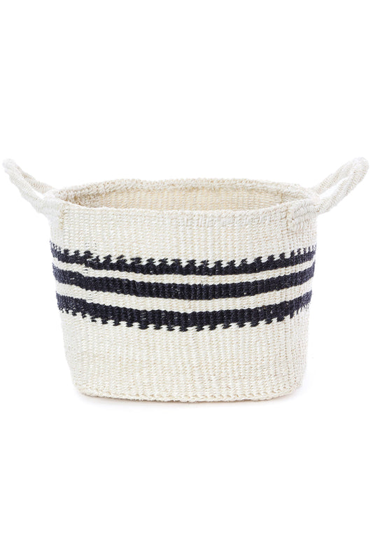 Sisal Storage Basket in White with Black Stripes