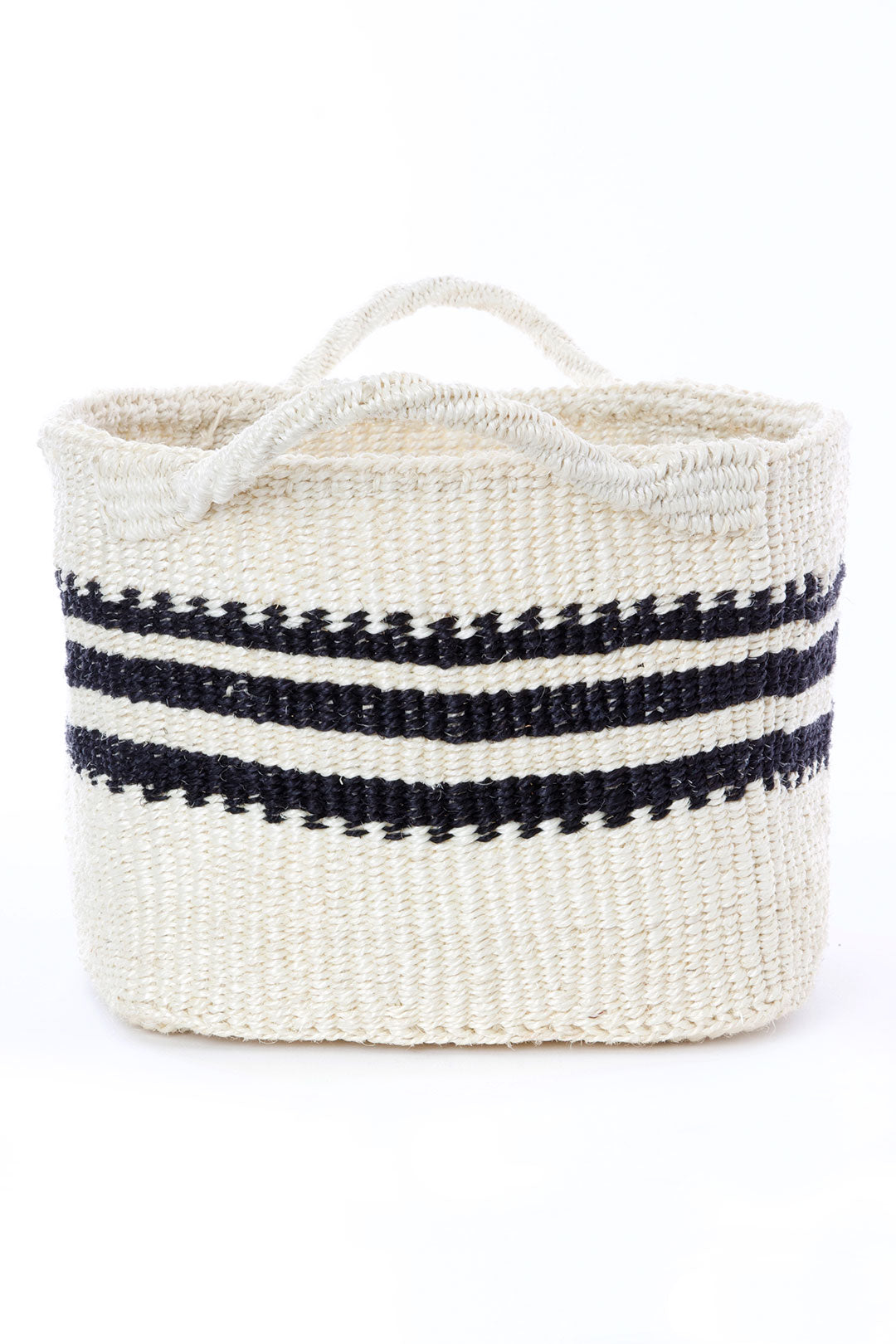 Sisal Storage Basket in White with Black Stripes