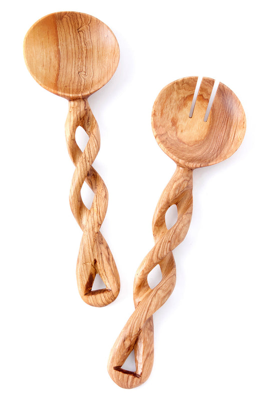 Twisted Olive Wood Salad Server Set