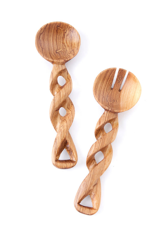 Small Twisted Wild Olive Wood Salad Servers
