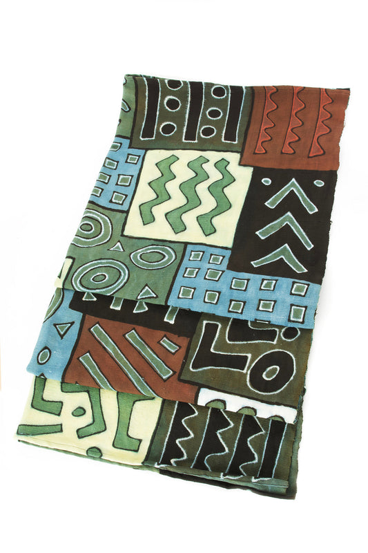 African Blue and Green Bogolan Festival Throw Blanket