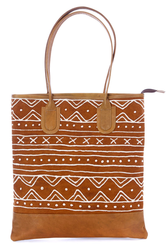 Brown & White Mod Mudcloth & Leather Purse