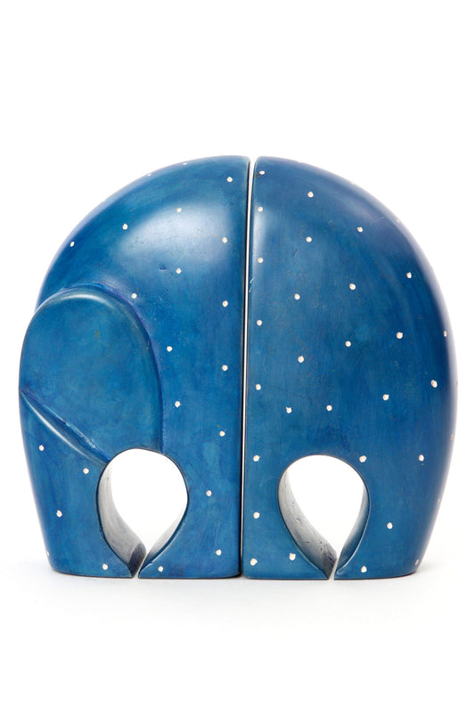Blue Polka Dot Soapstone Elephant Bookends