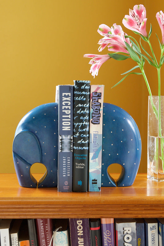 Blue Polka Dot Soapstone Elephant Bookends