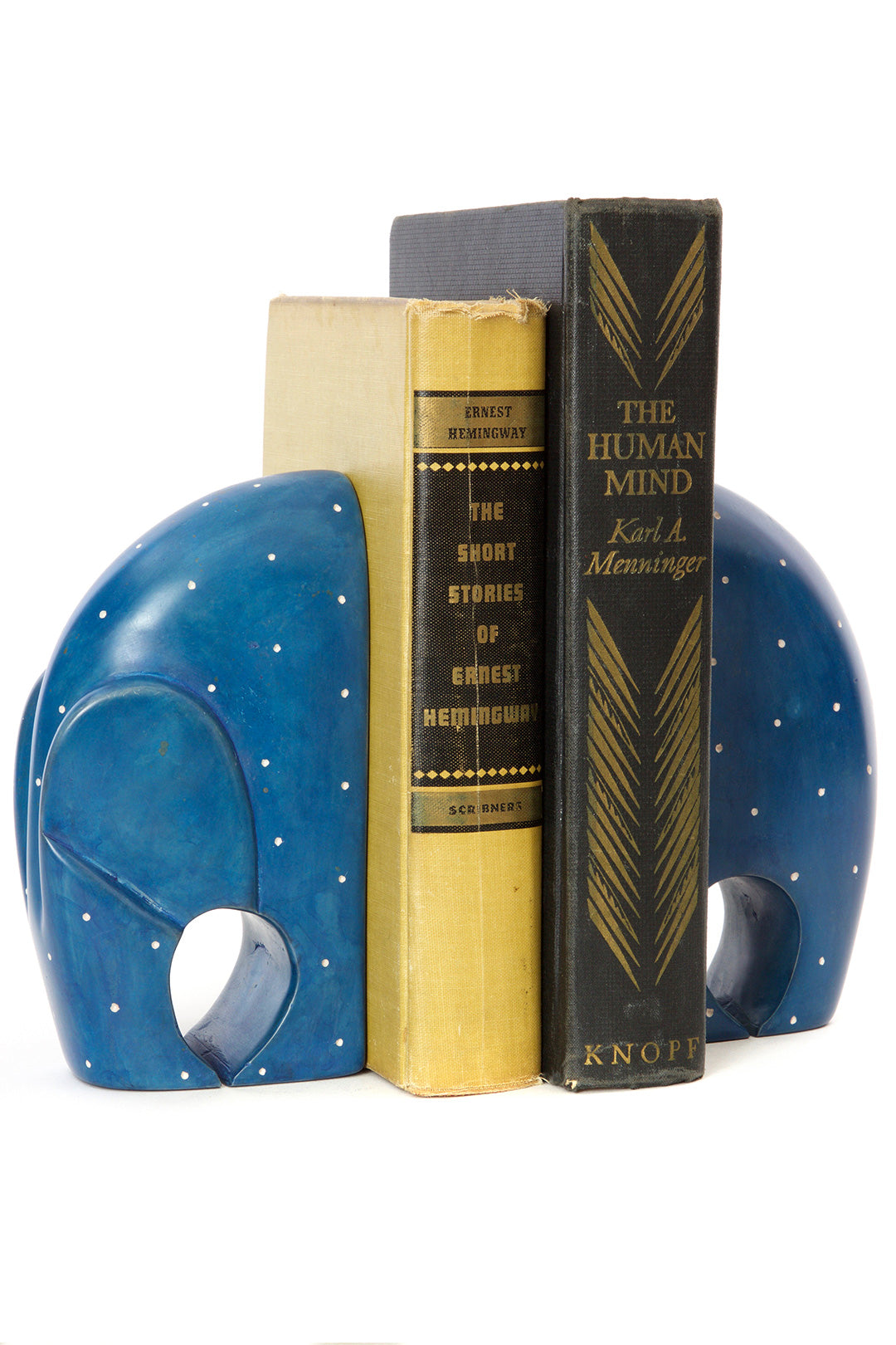 Blue Polka Dot Soapstone Elephant Bookends