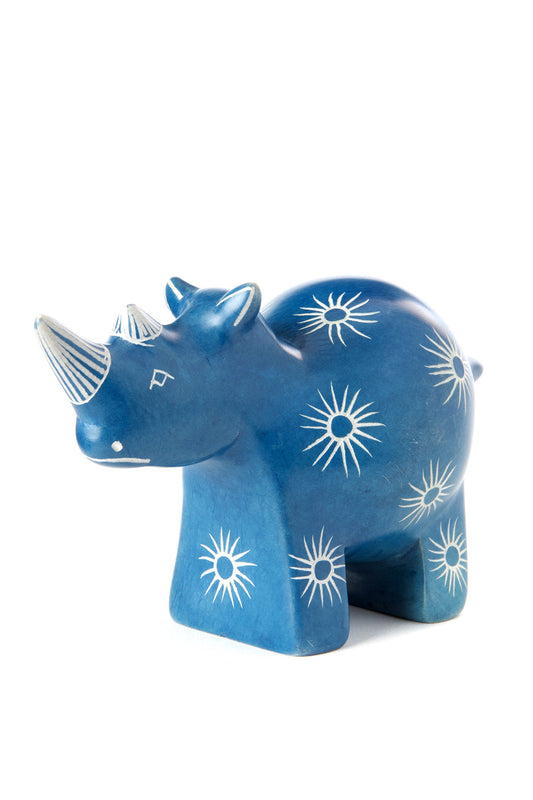 Blue Milkweed Soapstone Rhino Sculpture