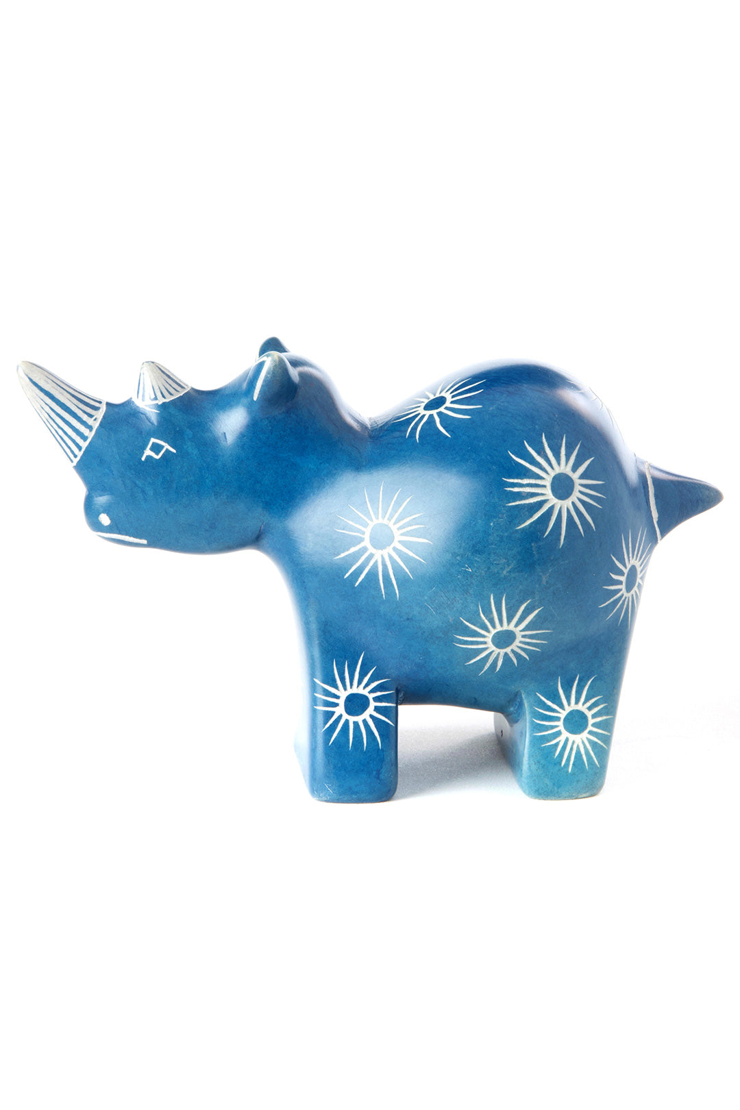 Blue Milkweed Soapstone Rhino Sculpture