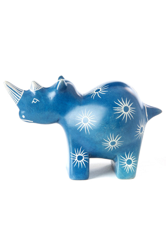 Blue Milkweed Soapstone Rhino Sculpture