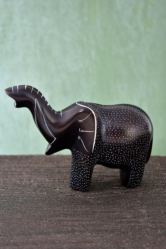 Large Black Polka Dot Soapstone Elephant