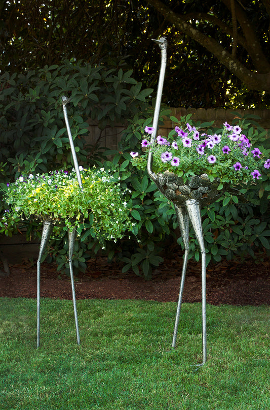 Kenyan Recycled Metal Ostrich Plant Holders