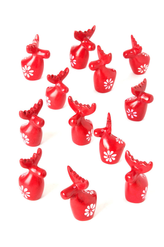 One Dozen Miniature Red Soapstone Reindeer