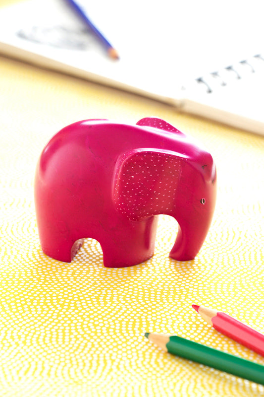 Pink Bashful Elephant Soapstone Sculpture