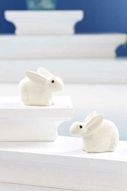 Set of Two Natural Soapstone Baby Bunny Rabbits