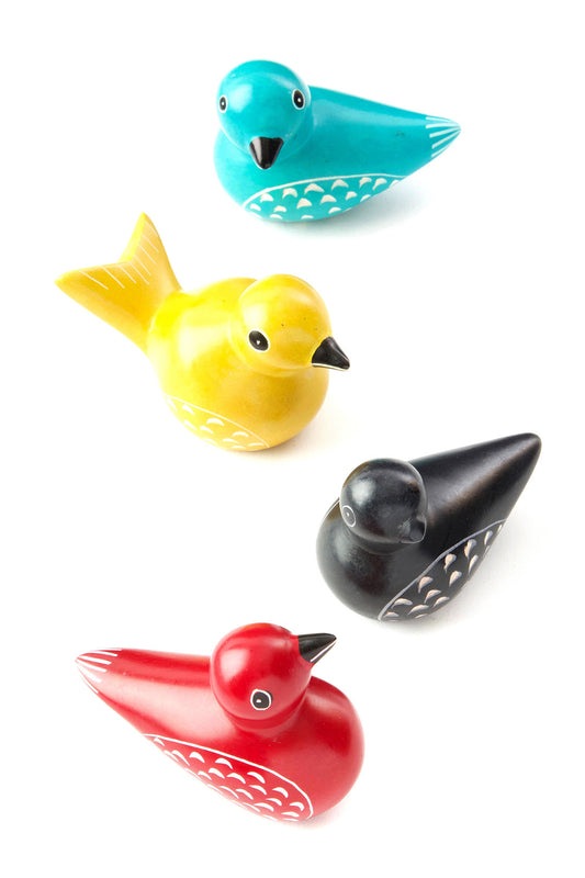 Set of Four Colorful Soapstone Birds