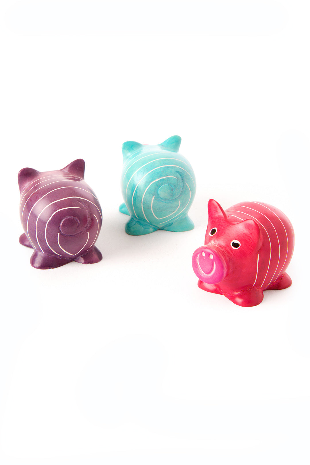 Set of Three Colorful Soapstone Pigs