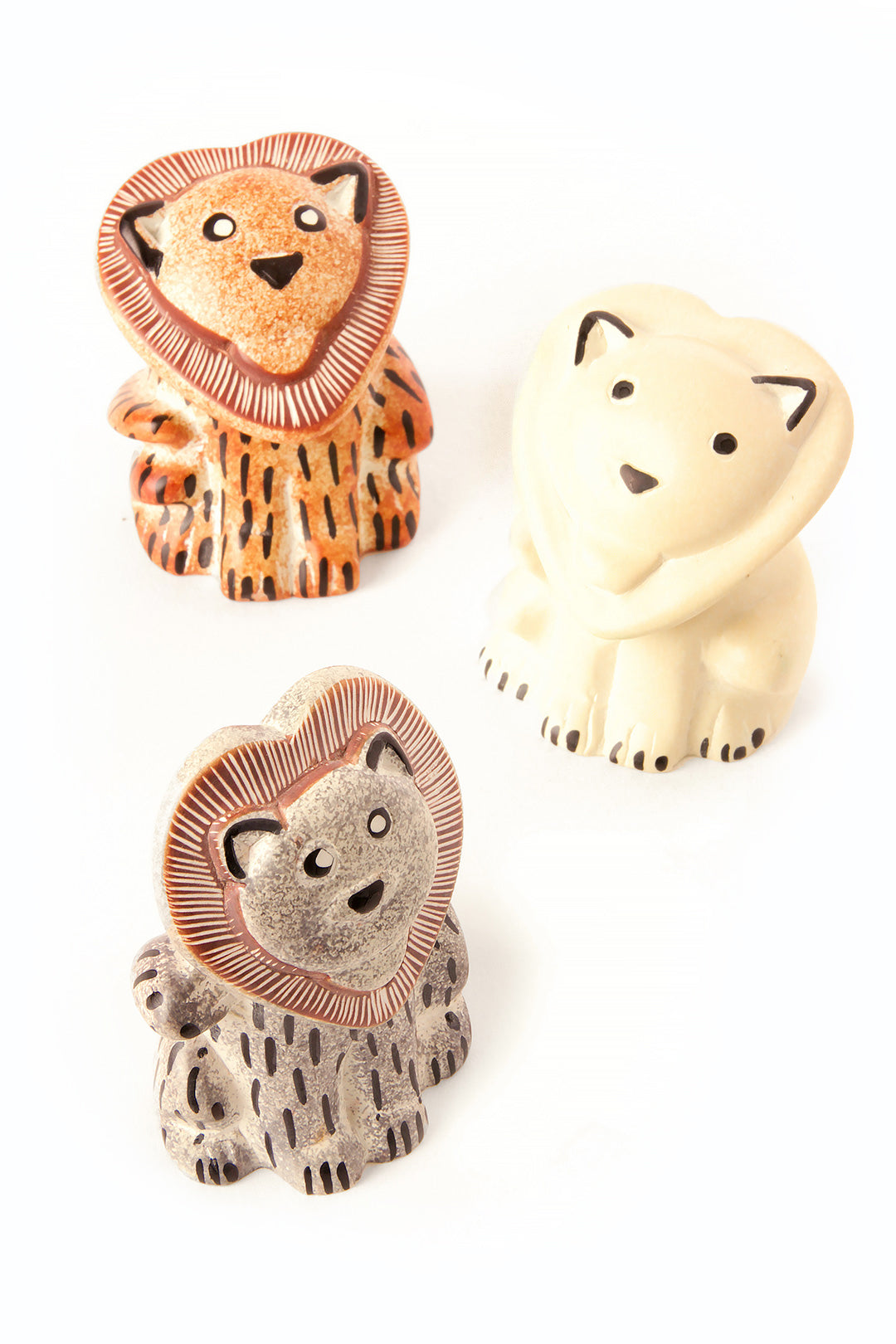 Set of Three Small Soapstone Sweetheart Lions
