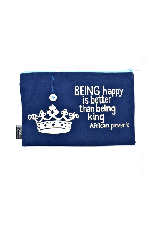 Blue Being Happy is Better 8" African Proverb Pouch