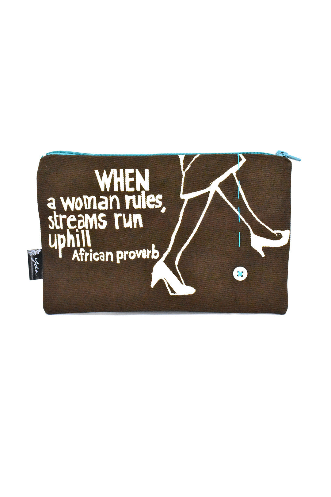 Brown When a Woman Rules 8" African Proverb Pouch