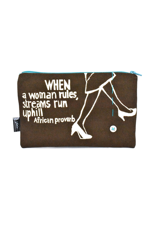 Brown When a Woman Rules 8" African Proverb Pouch