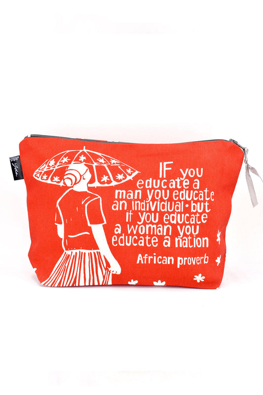 Orange Educate a Woman African Proverb Purse