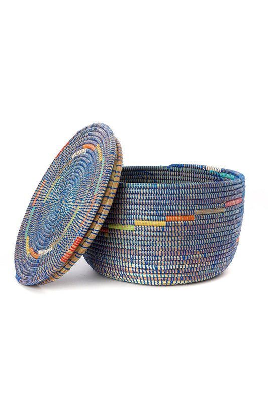 Blue Flat Top Storage Basket with Colorful Spiral