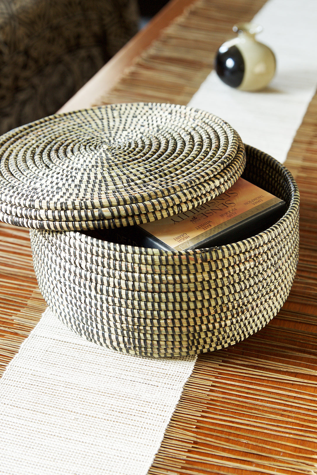 Black Lidded Storage Box Basket