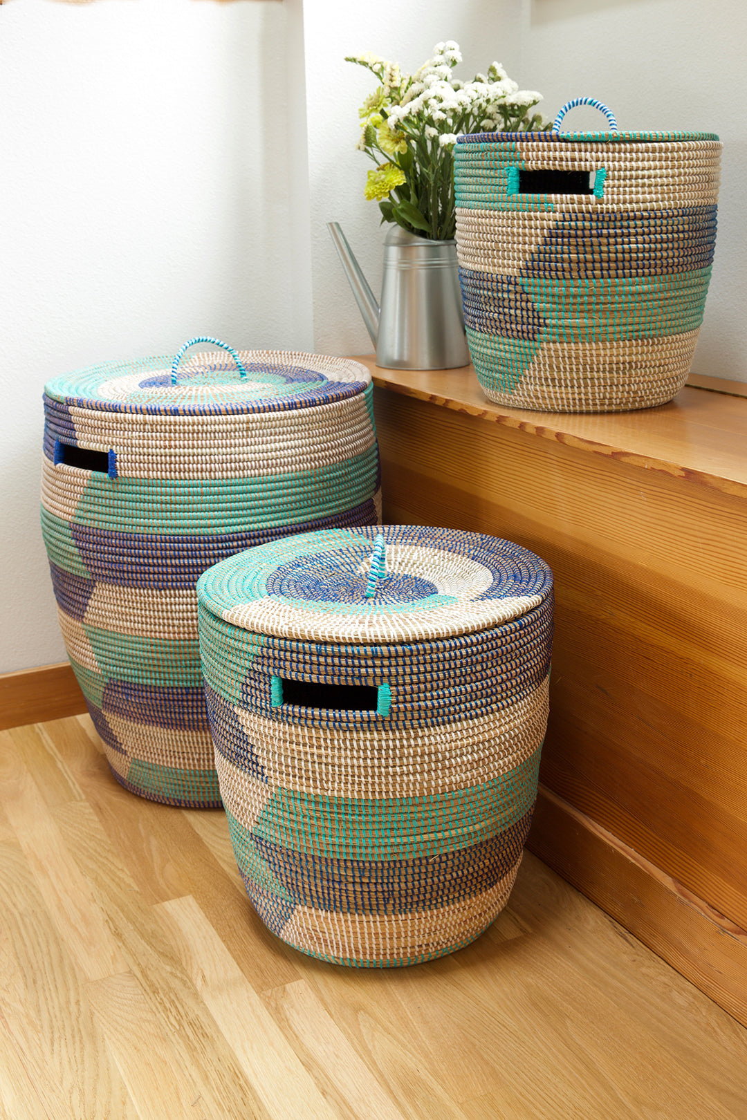 Set of Three Blue Sahara Hamper Baskets