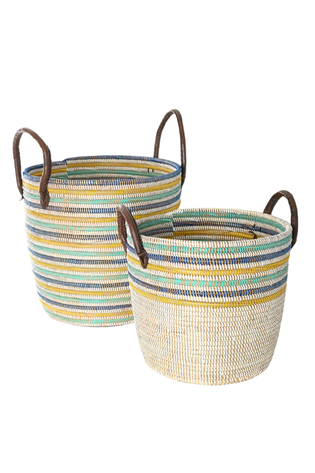 Set of Two Malika Beach Nesting Baskets with Leather Handles