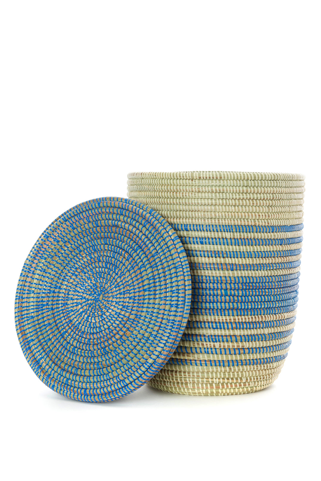 Set of Three Blue Ebb & Flow Striped Hampers