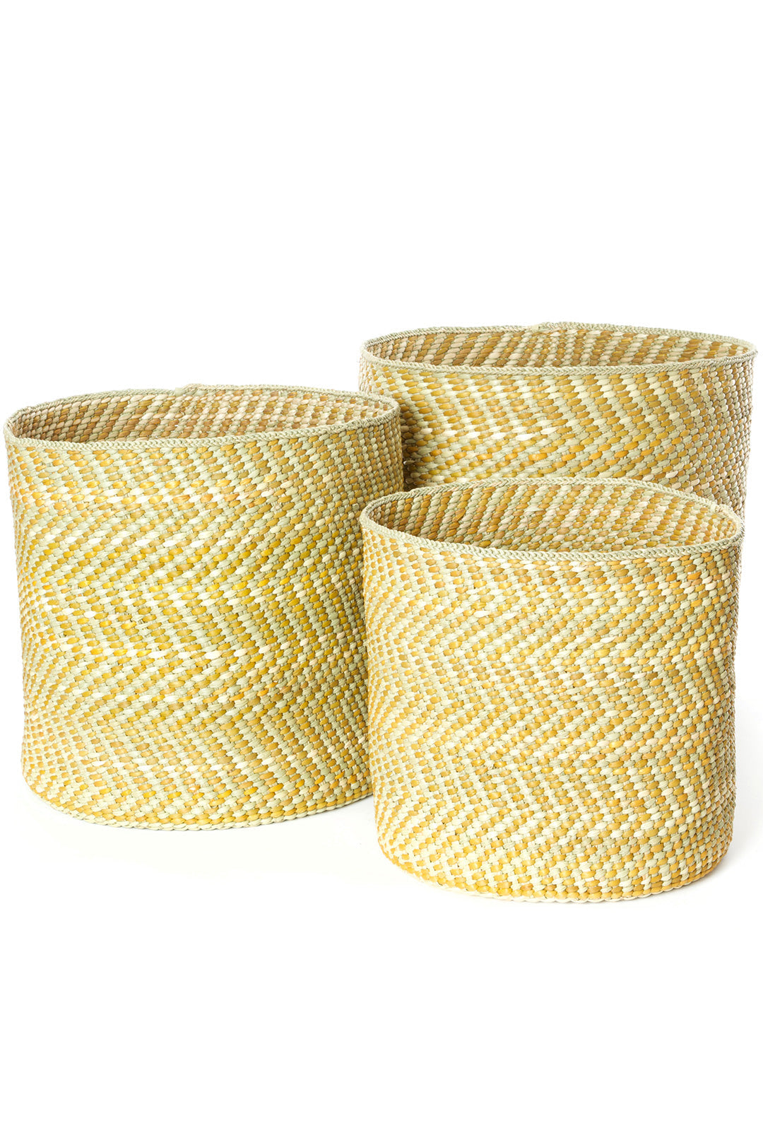 Yellow & Natural Maila Milulu Reed Basket - Medium
