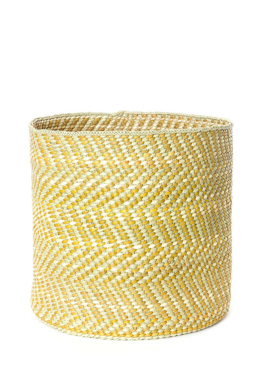 Yellow & Natural Maila Milulu Reed Basket - Medium