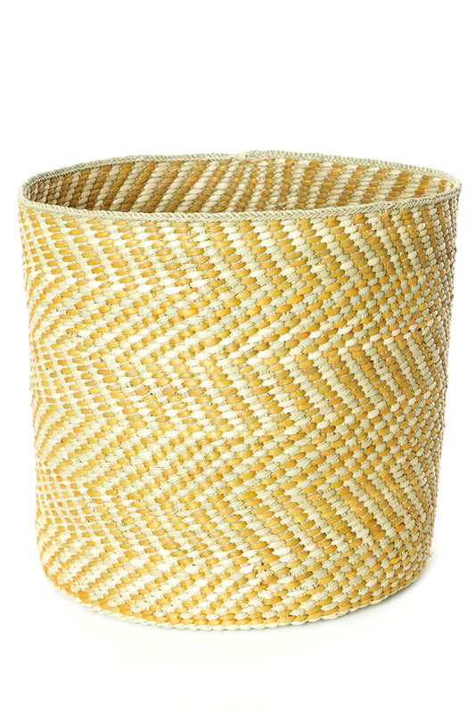 Yellow & Natural Maila Milulu Reed Basket - Large