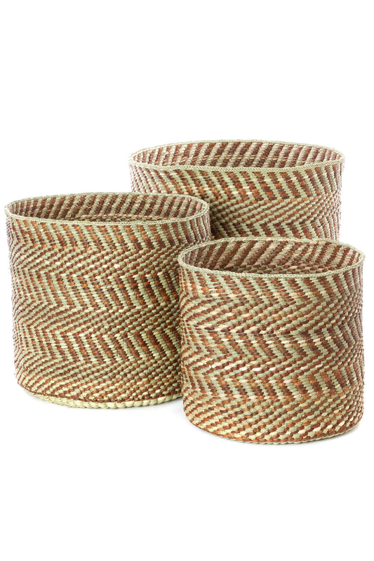 Brown & Natural Maila Milulu Reed Basket - Large