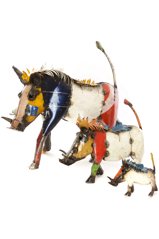 Colorful Recycled Oil Drum Warthog Sculptures
