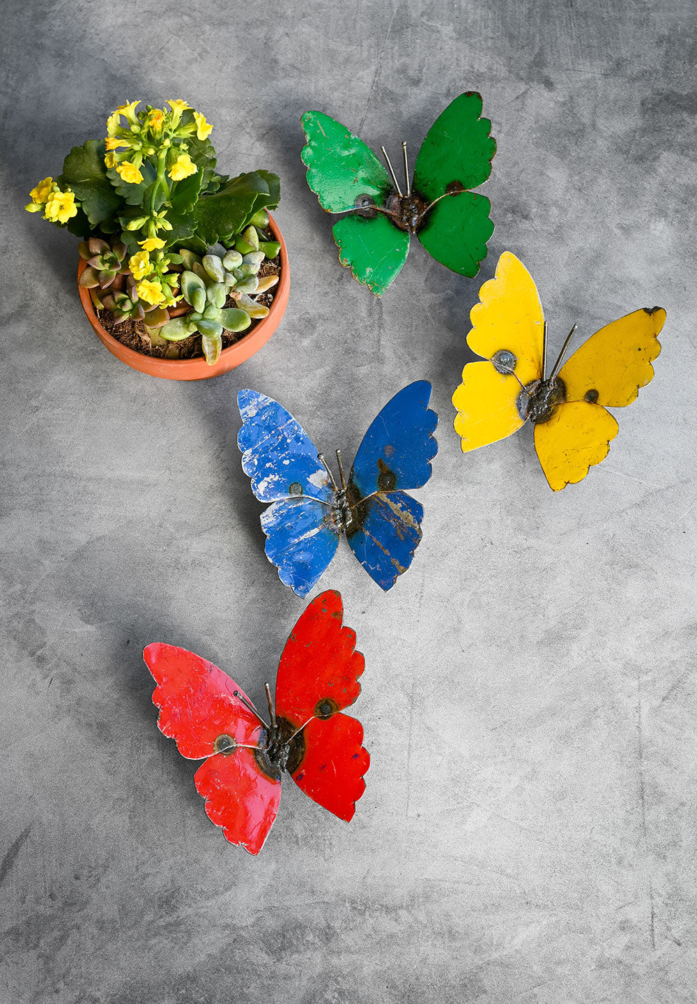 SET OF 4 Recycled Metal Butterfly Wall Art Sculptures