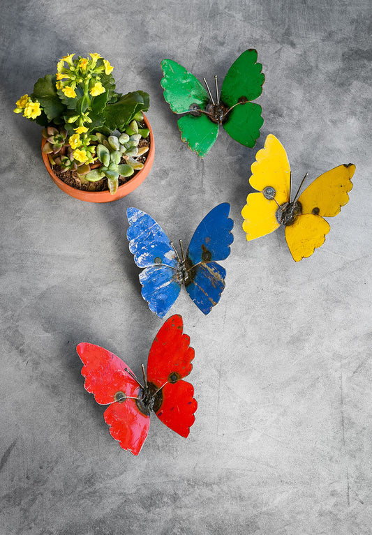 SET OF 4 Recycled Metal Butterfly Wall Art Sculptures