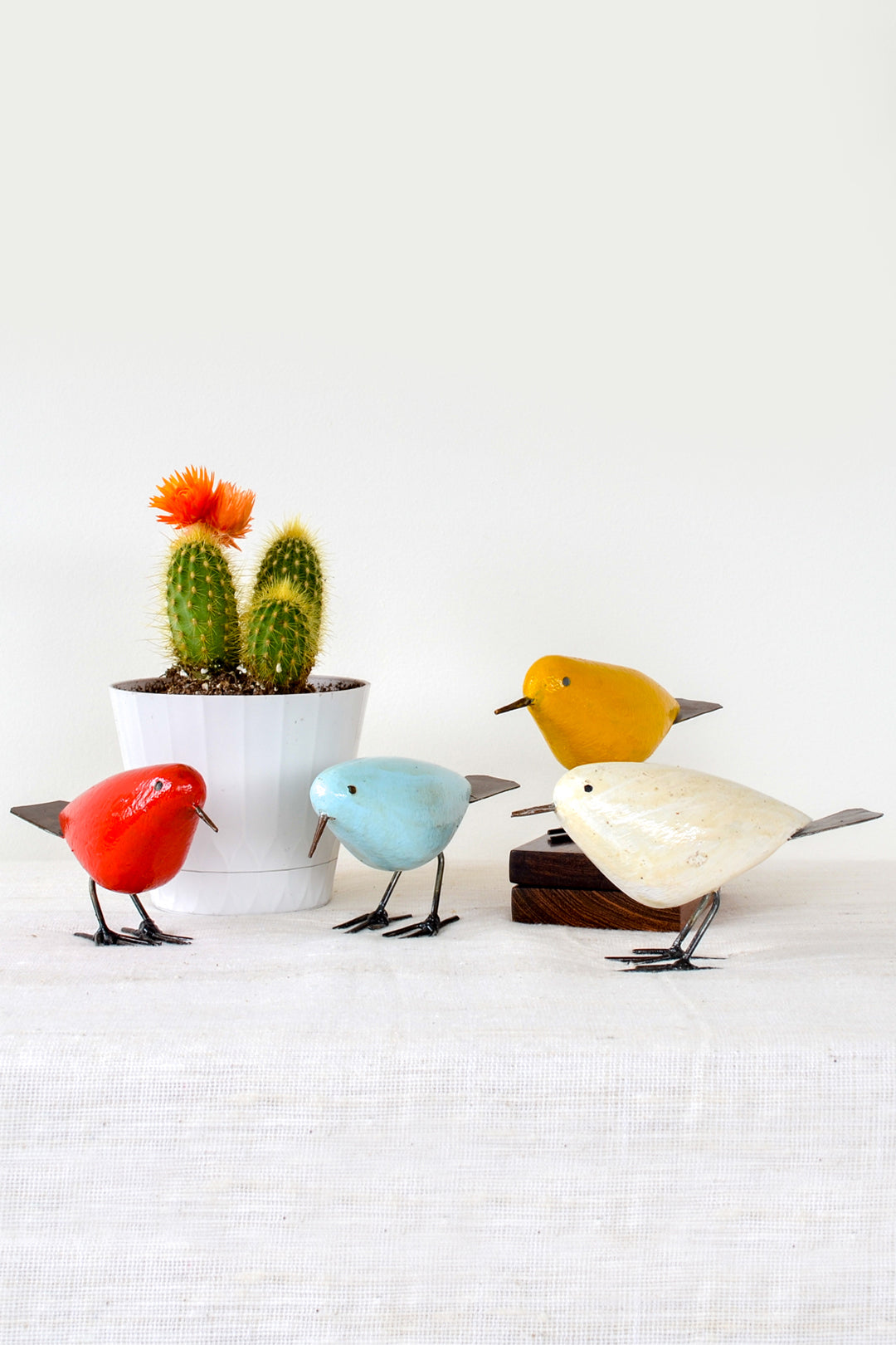 Colorful Painted Stone & Metal Bird