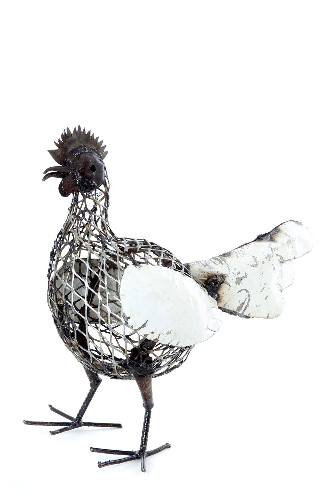 Monochrome Recycled Metal Mesh Mother Hen Sculpture