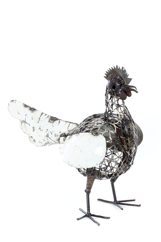 Monochrome Recycled Metal Mesh Mother Hen Sculpture