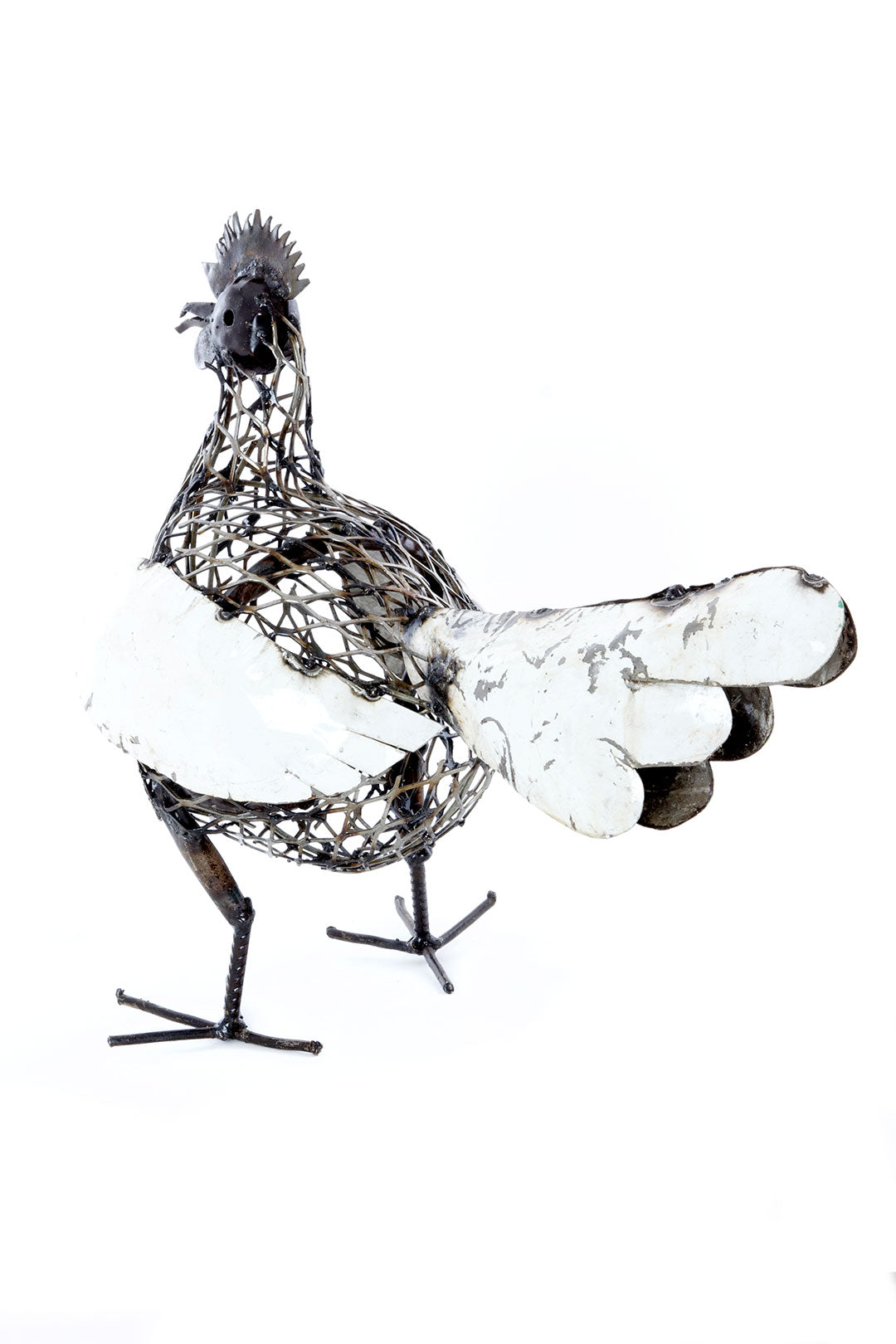 Monochrome Recycled Metal Mesh Mother Hen Sculpture