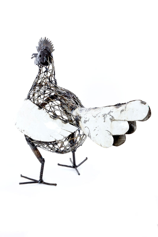 Monochrome Recycled Metal Mesh Mother Hen Sculpture