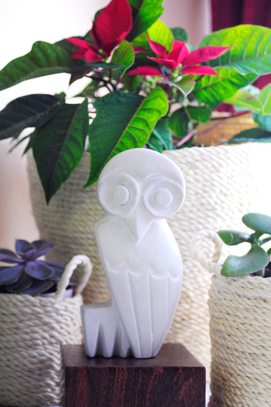 Hand Carved White Serpentine Owl Sculptures