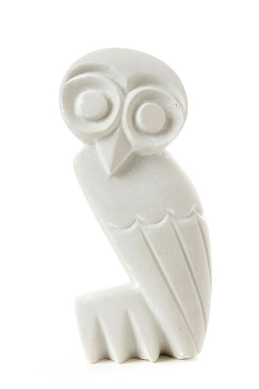 Hand Carved White Serpentine Owl Sculptures