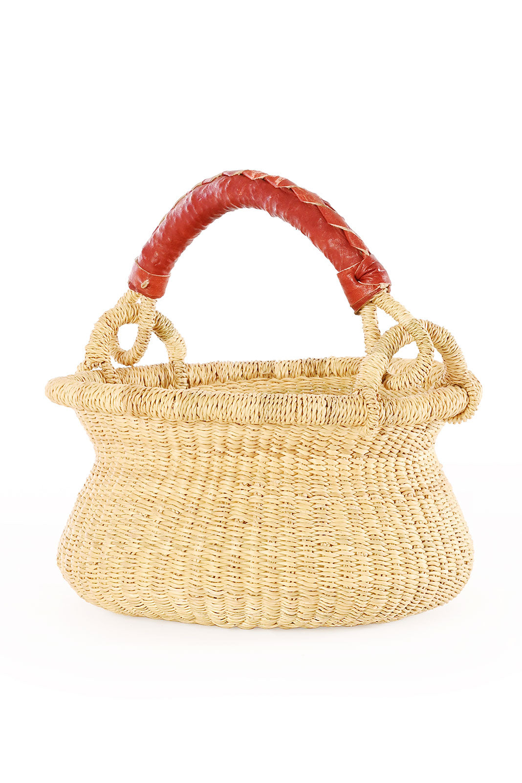 Petite Natural Swing Basket with Brown Leather Handle