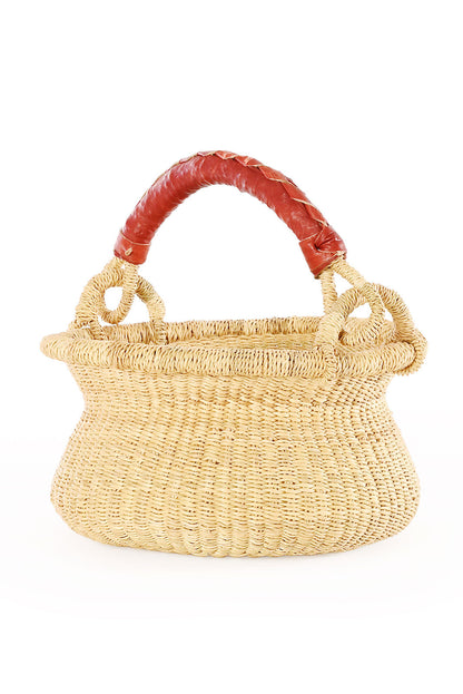 Petite Natural Swing Basket with Brown Leather Handle
