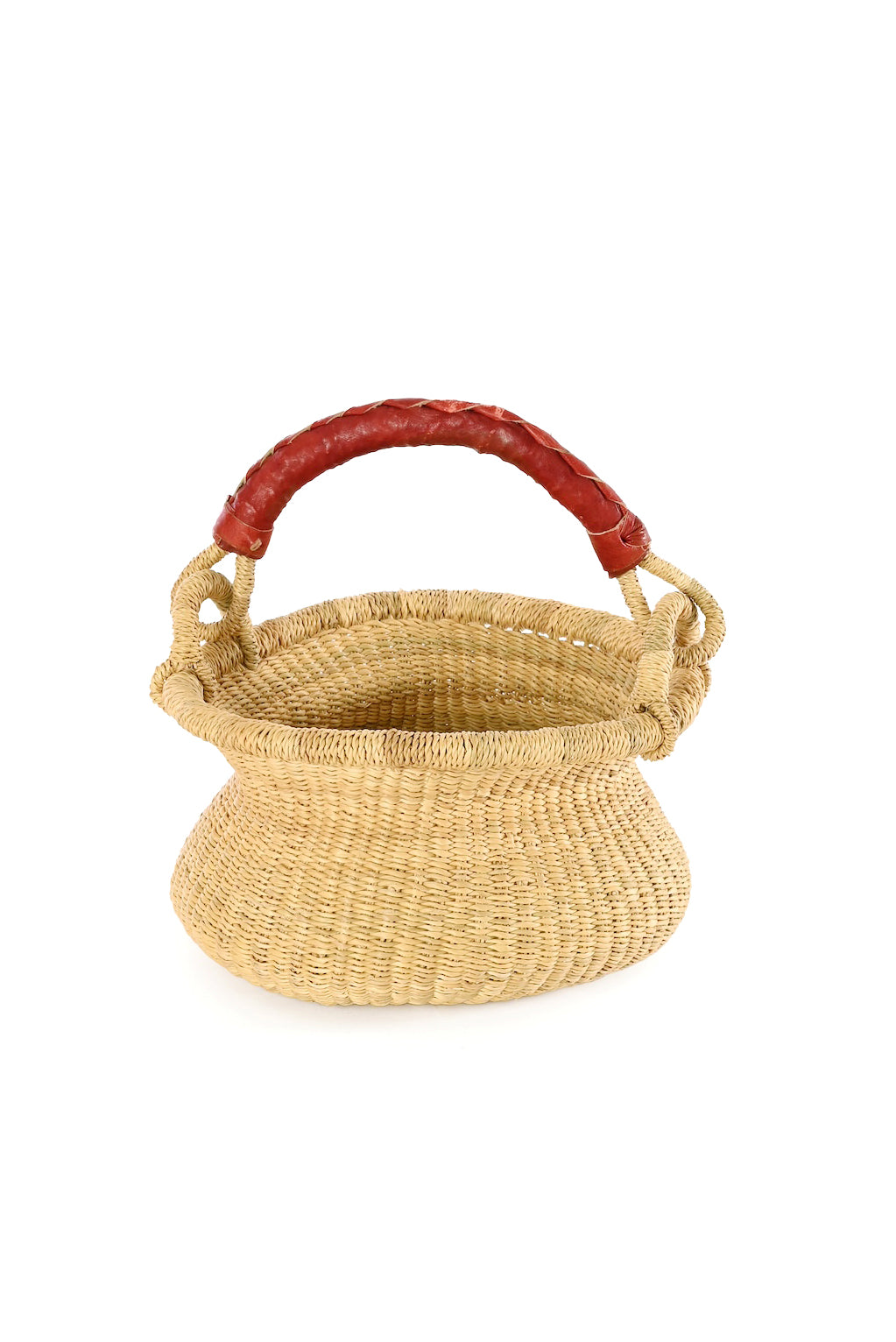 Petite Natural Swing Basket with Brown Leather Handle
