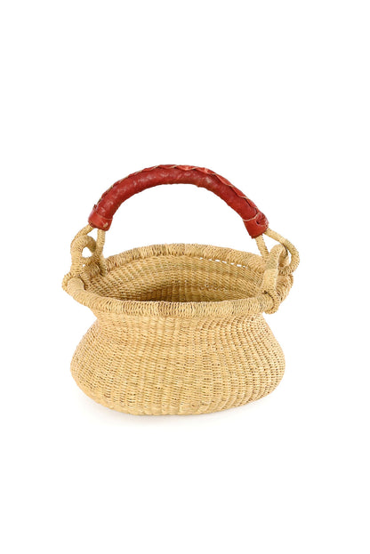 Petite Natural Swing Basket with Brown Leather Handle