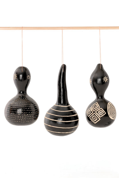 Black Etched Geometric Gourd Ornament from Kenya - Assorted
