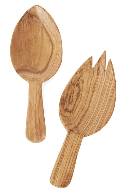 All Natural Spork & Spoon Wild Olive Wood Salad Servers