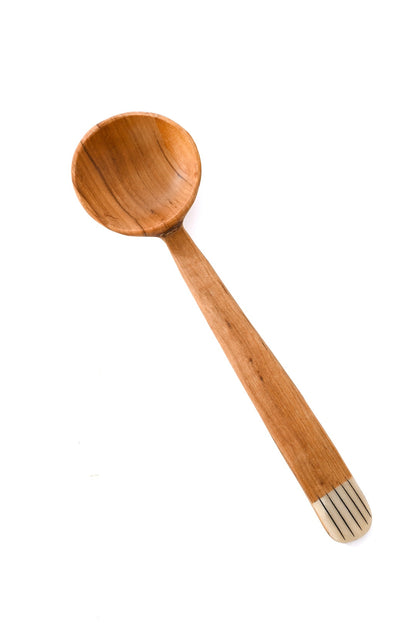 Wild Olive Wood Ladle with Etched Bone